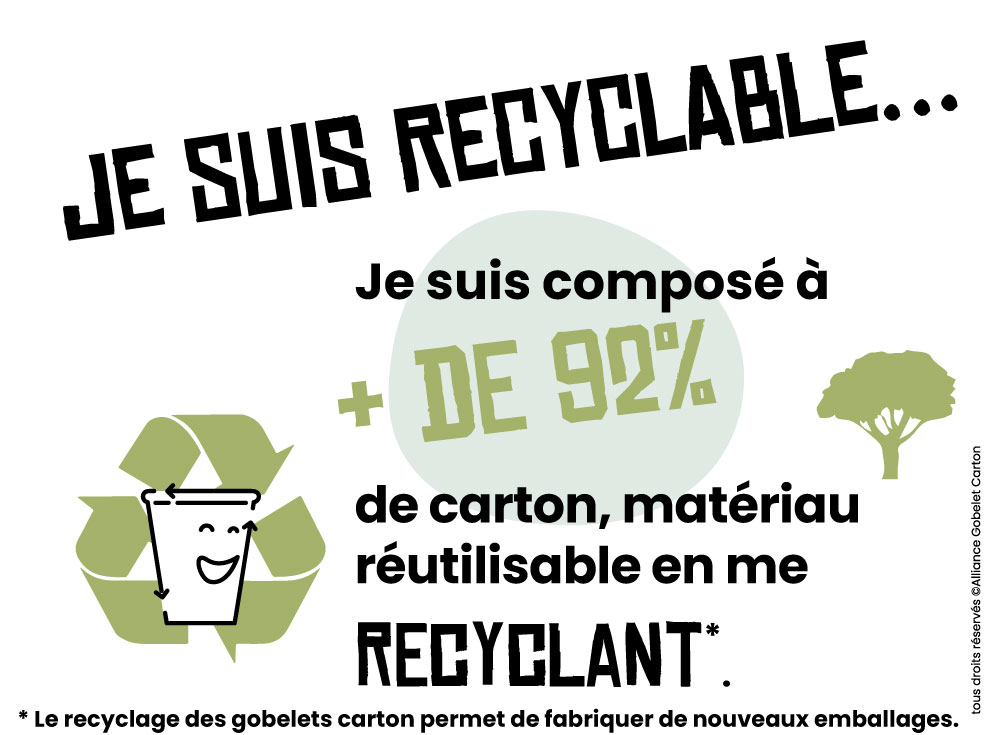 Le gobelet carton, recyclable et renouvelable.
